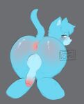 anthro anus backsack balls blue_body blue_fur blush domestic_cat felid feline felis fur genitals gio_(itss_g1o) hi_res itssg1o kneeling male mammal presenting presenting_anus raised_tail solo tail