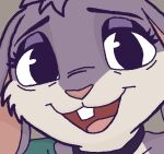 anthro buckteeth choker close-up clothed clothing eyeshadow female fur green_clothing green_topwear grey_body grey_fur headshot_portrait ircluzar jewelry lagomorph leporid looking_at_viewer makeup mammal necklace open_mouth portrait rabbit smile smiling_at_viewer solo teeth topwear violet_bunny