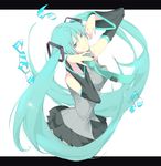  aqua_eyes aqua_hair detached_sleeves hatsune_miku long_hair musical_note necktie skirt smirk solo tsujisaki_(coa3) twintails very_long_hair vocaloid 