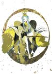  1girl absurdres aqua_hair bare_legs bird black_eyes colored_eyelashes colored_skin crown double_bun eyeshadow floating_hair full_body gold_crown green_eyes hair_bun highres japanese_clothes kimono leg_tattoo long_hair long_sidelocks makeup multicolored_eyes multicolored_kimono narrowed_eyes obi original parted_lips print_kimono sash shiguretau shirt sidelocks simple_background sleeveless sleeveless_shirt solo tattoo thick_eyebrows traditional_media turtleneck turtleneck_shirt two-tone_eyes very_long_hair very_long_sidelocks white_eyelashes white_skin wide_sleeves wings yellow_eyeshadow yellow_shirt 