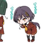  2girls :o black_socks blunt_ends blush_stickers bob_cut brown_dress brown_pantyhose brown_shoes clenched_hands commentary deformed dress green_hair hasu_no_sora_school_uniform katsuragi_izumi kneehighs leaning_forward link!_like!_love_live! loafers long_sleeves looking_at_another looking_at_viewer love_live! momose_ginko multiple_girls neckerchief open_mouth orange_eyes orange_neckerchief pantyhose puff_of_air sailor_collar sailor_dress school_uniform shinanoya_(satanicad) shoes short_hair slit_pupils socks standing translation_request virtual_youtuber white_sailor_collar winter_uniform 