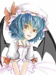  bat_wings blue_hair red_eyes remilia_scarlet ribbon short_hair sketch solo touhou wakie wings 