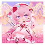  1girl absurdres beret commentary diamond-shaped_pupils diamond_(shape) dress earrings elysia_(hi_love_elf)_(honkai_impact) elysia_(honkai_impact) english_commentary hat heart heart_earrings highres holding_ribbon_baton honkai_(series) honkai_impact_3rd jewelry long_hair multicolored_hair pink_hair pointy_ears purple_eyes sang_sha smile solo symbol-shaped_pupils thighhighs two-tone_hair very_long_hair white_dress white_hair white_thighhighs 