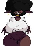 2025 afro anthro barbara_beeps black_clothing black_thong black_underwear bovid brown_body caprine choker clothing crop_top digital_drawing_(artwork) digital_media_(artwork) ear_piercing ear_ring female female_anthro fingers front_view genitals gold_(metal) gold_choker gold_jewelry gold_necklace hair hair_over_eyes hi_res huge_thighs jewelry mammal navel necklace piercing portrait ring_piercing sharp_teeth sheep shirt simple_background smile solo teeth thick_thighs thong three-quarter_portrait topwear underwear vulva white_background white_clothing white_crop_top white_shirt white_topwear wide_hipped_anthro wide_hipped_female wide_hips xarop77
