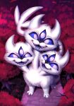 absurd_res bloominglynx clover_(deltarune) deltarune female feral forest fur group hi_res horn monster plant purple_eyes solo tree trio undertale_(series) white_body white_fur