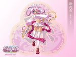  2007 blue_eyes blush character_name copyright_name hikage_eiji koihime_musou midriff navel official_art pink pink_hair skirt solo sonshoukou thighhighs twintails wallpaper watermark 