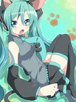  animal_ears aqua_hair bad_id bad_pixiv_id blue_eyes cat_ears cat_tail fang hatsune_miku long_hair maruki_(punchiki) skirt solo tail thighhighs vocaloid zettai_ryouiki 