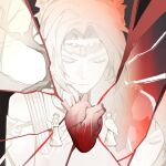  1boy 1girl aerith_gainsborough aerith_gainsborough_(loveless_dress) armlet bare_shoulders braid braided_ponytail chess_piece circlet cloak closed_eyes cloud_strife cloud_strife_(alphreid_costume) crown dress final_fantasy final_fantasy_vii final_fantasy_vii_rebirth final_fantasy_vii_remake heart_(organ) highres jewelry long_dress long_hair official_alternate_costume parted_bangs short_hair single_braid sleeveless sleeveless_dress spiked_hair upper_body wintercoming42 