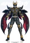  1boy absurdres arcle_(kuuga) armor belt black_armor black_eyes bodysuit compound_eyes gold_horns helmet highres horns kamen_rider kamen_rider_kuuga kamen_rider_kuuga_(series) kamen_rider_kuuga_(ultimate_form) keen_fai looking_at_viewer male_focus rider_belt shoulder_armor solo spikes standing tokusatsu 