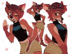 absurd_res anthro black_nose blep bottomwear brown_body brown_fur brown_hair cervine clothed clothed_anthro clothed_female clothing crop_top deer female footwear freckled_face freckled_shoulders freckles fully_clothed fully_clothed_anthro fully_clothed_female fur hair hi_res mammal merenge merenge_(character) midriff shirt shoes short_tail shorts smile solo tail tank_top tongue tongue_out topwear