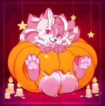 absurd_res bloominglynx eeveelution female feral flower food fruit generation_1_pokemon generation_6_pokemon halloween happy hi_res holidays jack-o&#039;-lantern ninetales nintendo pawpads paws pink_eyes pink_pawpads plant pokemon pokemon_(species) pumpkin solo sylveon yukki_kirai