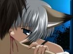  1girl biting blood fuse_(kin'youbi_no_koneko) grey_hair kin'youbi_no_koneko lowres nekoneko silver_hair vampire 