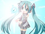  aqua_eyes aqua_hair detached_sleeves hatsune_miku long_hair microphone minami_(colorful_palette) musical_note necktie skirt solo thighhighs twintails vocaloid zettai_ryouiki 