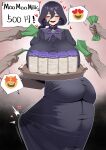  1girl 4boys ass banknote black_dress black_eyes bottle breasts bulge cum cum_in_container deception dress earrings emoji erection erection_under_clothes futanari hair_between_eyes hex_maniac_(pokemon) hex_maniac_(pokemon_legends:_z-a) highres huge_breasts huge_penis jewelry medium_hair milk_bottle money multiple_boys penis pokemon pokemon_legends:_z-a smile spammayoss 