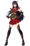  1girl black_gloves black_hair black_thighhighs blush boots breasts choker clenched_hand corruption covered_navel covered_nipples dark_ignis_(sailor_element) dark_persona elbow_gloves full_body game_cg gloves hand_on_own_hip high_heels highres hizaki_kureha horns large_variant_set long_hair looking_at_viewer magical_girl medium_breasts miniskirt nana_g non-web_source official_art open_mouth pleated_skirt red_eyes red_skirt sailor_element shiny_clothes skirt smile solo standing thighhighs transparent_background variant_set zettai_ryouiki 