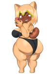 anthro big_breasts big_butt black_bra black_clothing black_panties black_underwear bra breasts brown_body brown_fur butt clothing domestic_cat electronics felid feline felis female freckled_butt freckles fur hair hi_res holding_object holding_phone huge_butt mammal panties phone pincparti red_eyes short_hair simple_background smile solo tan_body tan_fur tan_hair thick_thighs underwear white_background wide_hips