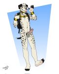 accessory anthro backpack balls barefoot bartek22 belly blinking blinking_at_viewer blue_eyes bodily_fluids canid canine canis circumcised cock_ring collar dalmatian domestic_dog ear_piercing ear_ring ears_down erection feet genital_fluids genitals hi_res humanoid_genitalia humanoid_penis jewelry looking_at_viewer male mammal navel navel_piercing nipple_piercing nipples nude nude_anthro nude_male penis penis_accessory penis_jewelry piercing pivoted_ears precum raised_hand ring_piercing solo tail tongue tongue_out wearing_backpack