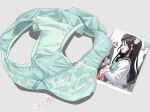  absurdres airi_(blue_archive) aqua_panties blue_archive bow bow_panties clothes_focus cum cum_on_clothes grey_background highres kotani_(dainanumi) no_humans panties photo_(object) simple_background underwear unworn_panties 