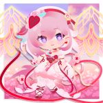  1girl absurdres beret commentary diamond-shaped_pupils diamond_(shape) dress earrings elysia_(hi_love_elf)_(honkai_impact) elysia_(honkai_impact) english_commentary hat heart heart_earrings highres holding_ribbon_baton honkai_(series) honkai_impact_3rd jewelry long_hair multicolored_hair pink_hair pointy_ears purple_eyes sang_sha smile solo symbol-shaped_pupils thighhighs two-tone_hair very_long_hair white_dress white_hair white_thighhighs 