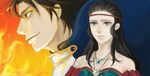  1girl black_hair gensou_suikoden gensou_suikoden_ii grey_eyes jewelry jillia_blight long_hair luca_blight necklace red_eyes saka_miya 