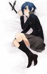  bad_id bad_pixiv_id blue_hair darao feet houndstooth kneehighs lying persona persona_4 shirogane_naoto short_hair skirt socks solo watch wristwatch 