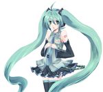  aqua_hair asame_(adxxad) bad_id bad_pixiv_id detached_sleeves green_eyes hatsune_miku headset long_hair necktie skirt solo thighhighs twintails very_long_hair vocaloid 