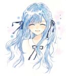  1girl :d ^_^ absurdres bang_dream! bang_dream!_it&#039;s_mygo!!!!! black_ribbon blush braid chinese_commentary closed_eyes commentary_request cropped_shoulders facing_viewer galizhaxiawudongmian hair_ribbon highres long_hair mixed_media neck_ribbon open_mouth painting_(medium) procreate_(medium) ribbon smile solo togawa_sakiko traditional_media watercolor_(medium) white_background 