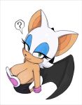 anthro bat bat_wings big_breasts breasts brown_nipples elf eyelashes eyeshadow female fur looking_at_viewer makeup mammal membrane_(anatomy) membranous_wings nipple_slip nipples notter_p oblivious question_mark rouge_the_bat sega smile solo sonic_the_hedgehog_(series) speech_bubble tan_body white_body white_fur wings