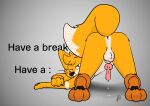 absurd_res animal_genitalia animal_penis anthro anus balls balls_blush barely_visible_anus barely_visible_genitalia barely_visible_penis big_balls blush bodily_fluids body_blush butt canid canine canine_genitalia canine_penis canis chris_(raposanaranja) collar digital_media_(artwork) erection fluffy_balls fox fur genital_fluids genital_markings genitals hi_res knot male mammal markings orange_body paws penis penis_markings presenting raposanaranja red_penis sheath shy simple_background solo tail tan_body tan_fur teasing text whiskers
