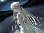  game_cg hashimoto_takashi kasugano_sora long_hair moon night solo water white_hair yosuga_no_sora 