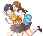  bag black_hair blue_eyes brown_eyes brown_hair cellphone glasses harada_chie long_hair minato_fumi multiple_girls my-hime phone school_uniform senou_aoi short_hair skirt 