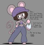 2024 anthro bag barefoot black_eyes blush blush_lines bottomwear breasts brown_hair candy clothed clothing denim denim_bottomwear denim_clothing dessert dialogue digital_media_(artwork) english_text feet female flat_chested food grey_background grey_body hair hat headgear headwear ida_(usagibun1) jeans mammal mouse murid murine navel pants rodent shirt simple_background small_breasts solo tail text thick_thighs topwear usagibun1 wide_hips