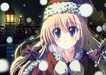  bad_id bad_pixiv_id blonde_hair blue_eyes bow christmas christmas_tree hair_bow hat long_hair mittens original santa_costume santa_hat snow solo yamadori_yoshitomo 