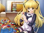  blonde_hair crafting game_cg long_hair nekoneko_soft scissors solo tape thighhighs twintails yellow_eyes 