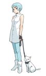  blue_hair boots cat copyright_request high_heels leash minato_fumi shoes short_hair sleeveless solo 