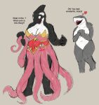 2025 4_fingers 4_toes 4chan_anon alternate_costume anthro arms_bent asking asking_another asking_what bare_shoulders barefoot big_breasts big_mouth_(anatomy) biped black_body black_eyebrows black_fin black_text breasts cephalopod cetacean clothed clothed/nude clothed_anthro clothed_female clothing clothing_swap coleoid collarbone countershade_face countershade_snout countershade_torso countershading dark_body dc_comics dialogue digital_drawing_(artwork) digital_media_(artwork) dolphin duo empty_eyes english_text eyebrows eyelashes eyes_closed feet female feral fin fingers fish grey_background grey_body grey_fin gums hands_together heart_symbol hearts_around_head hi_res humanoid_hands interrobang looking_at_self looking_down looking_down_at_self mammal marine mollusk monotone_background monotone_breasts multicolored_body name_drop name_in_dialogue navel nude nude_anthro nude_female oceanic_dolphin octopodiform octopus open_mouth open_smile orca orca_(dc) pink_tongue plantigrade princess_shark question raised_eyebrow red_heart shark sharp_teeth shocked simple_background skimpy smile snout standing straight_legs talking_to_another teeth text thick_neck thick_thighs thin_eyebrows three-quarter_view toes tongue toothed_whale two_tone_body unknown_artist white_body white_breasts white_countershading white_eyes