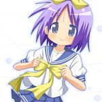  hiiragi_tsukasa lucky_star minami_(colorful_palette) purple_hair ryouou_school_uniform school_uniform serafuku short_hair smile solo yellow_neckwear 