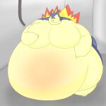 2020 anthro belly belly_blush belly_overhang belly_squish big_belly big_cheeks big_moobs blue_body blue_ears blue_tail blush body_blush chubby_cheeks colored digital_media_(artwork) fangs fire generation_2_pokemon hand_on_belly hand_on_moob hand_on_own_belly hand_on_own_moob hgh-pine hi_res hose huge_belly huge_moobs huge_thighs hyper hyper_belly hyper_moobs hyper_thighs inside male moob_squish moobs morbidly_obese morbidly_obese_anthro morbidly_obese_male multicolored_body nintendo obese obese_anthro obese_male open_mouth overweight overweight_anthro overweight_male pink_mouth pokemon pokemon_(species) red_eyes shaded sharp_teeth solo squish tail tan_body teeth thick_thighs three-quarter_view two_tone_body typhlosion weight_gain