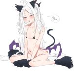  1girl absurdres ahoge bikini blue_archive demon_girl demon_horns demon_wings highres hina_(blue_archive) horns long_hair low_wings micro_bikini navel showtime775 simple_background sitting solo swimsuit very_long_hair white_background white_hair wings 