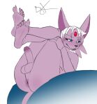 5_toes anthro anus balls black_nose blue_sclera butt claws desertkaiju eeveelution espeon feet forehead_gem gem generation_2_pokemon genitals glans glazed_(character) hair hi_res humanoid_feet humanoid_genitalia humanoid_penis male nintendo nude penis plantigrade pokemon pokemon_(species) presenting presenting_hindquarters soles solo toe_claws toes