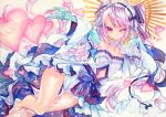  1girl breasts chikinan_tarou clothing_cutout dress euryale_(fate) fate/grand_order fate_(series) gloves hairband heart long_hair marker_(medium) navel_cutout painting_(medium) purple_eyes small_breasts smile solo thigh_gap traditional_media twintails very_long_hair watercolor_(medium) 