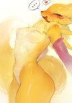 2025 3gs anthro bandai_namco biped blue_eyes blush breasts butt digimon digimon_(species) digital_drawing_(artwork) digital_media_(artwork) female fur hi_res nude nude_anthro nude_female open_mouth renamon smile solo tail teeth yellow_body yellow_fur yellow_tail