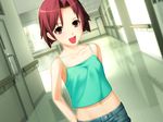  angelos_armas camisole chuuou_higashiguchi collarbone denim denim_shorts dutch_angle flat_chest game_cg midriff non-web_source red_eyes red_hair short_hair shorts solo watabe_fuuko 