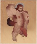 abs animal_genitalia animal_penis arm_hair armpit_hair balls beard big_balls big_muscles big_penis blue_clothing blue_hat blue_headwear bodily_fluids body_hair brown_hair brown_tail canine_genitalia canine_penis chest_hair clothing dripping erection excessive_body_hair facial_hair full-length_portrait genital_fluids genitals gryblak hair hat headgear headwear hi_res huge_muscles humanoid humanoid_pointy_ears knot leg_hair looking_at_viewer male male_humanoid mostly_nude mouth_closed muscular muscular_humanoid muscular_male nipples nude pecs penis pointy_ears portrait precum precum_drip red_nipples red_penis simple_background solo standing tail vein veiny_penis