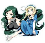  bad_id bad_pixiv_id blonde_hair blue_eyes blush braid cable choker dress flat_chest green_eyes green_hair hairband leg_up lipstick long_hair makeup mattaku_mousuke multiple_girls net_ghost_pipopa net_venus pointy_ears sayaka_erenkowa shoes sitting smile twin_braids very_long_hair 