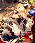  bad_id bad_pixiv_id breasts cleavage dress hat long_hair looking_at_viewer medium_breasts nekonabe_ao open_mouth ornate_clothing red_eyes sitting solo star tenkuu_no_crystalia thighhighs very_long_hair 