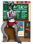  anthro apple book chalkboard classroom female food fruit kalika-tybera macropod mammal marsupial school solo 