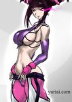  1girl breasts capcom glowing glowing_eyes han_juri highres large_breasts midriff solo street_fighter street_fighter_iv yuri_ai 