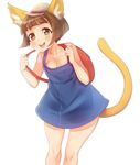  animal_ears backpack bag bare_legs bare_shoulders blush_stickers bob_cut breasts brown_eyes brown_hair cat_ears cat_tail cleavage doubutsu_no_mori dress hat humanization maiko-chan naso4 personification short_dress short_hair small_breasts smile solo tail white_background 