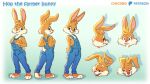 16:9 anthro bottomwear buckteeth butt_outline chicobo clothing cotton_tail countryside denim denim_bottomwear denim_clothing english_text farmer fur hi_res jeans lagomorph leporid male male_anthro mammal multicolored_body multicolored_fur orange_body orange_fur overalls overalls_only pants pointy_ears pose rabbit rural solo tail teeth text two_tone_body two_tone_fur widescreen